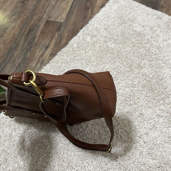 Fossil Brown Studded Cow Hide Leather Satchel Crossbody Bag Purse - Picture 6 of 11